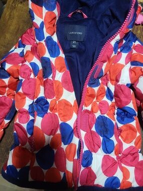 Lands' End Girls' Pink Multi Dot Puffer Jacket